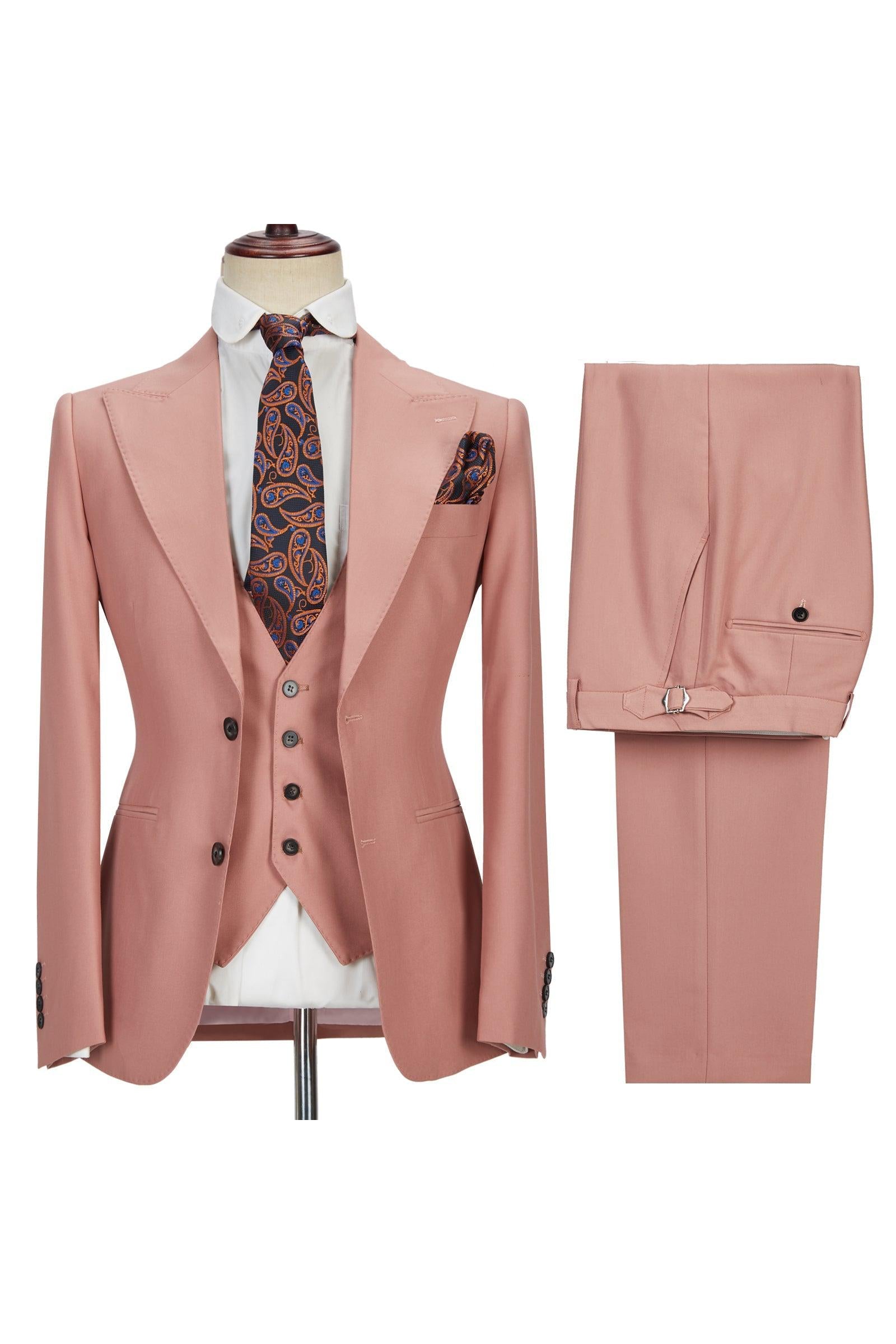 Ivan Three Pieces Coral Pink Two Buttons Peak Lapel Men's Suit-BallBride