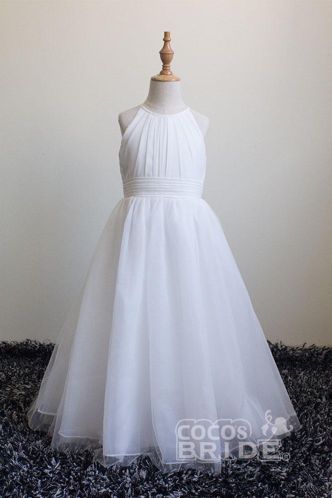 Ivory Scoop Neck Sleeveless Ball Gown Flower Girls Dress-BallBride