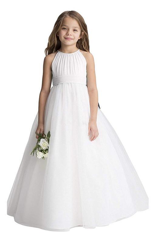 Ivory Scoop Neck Sleeveless Ball Gown Flower Girls Dress-BallBride