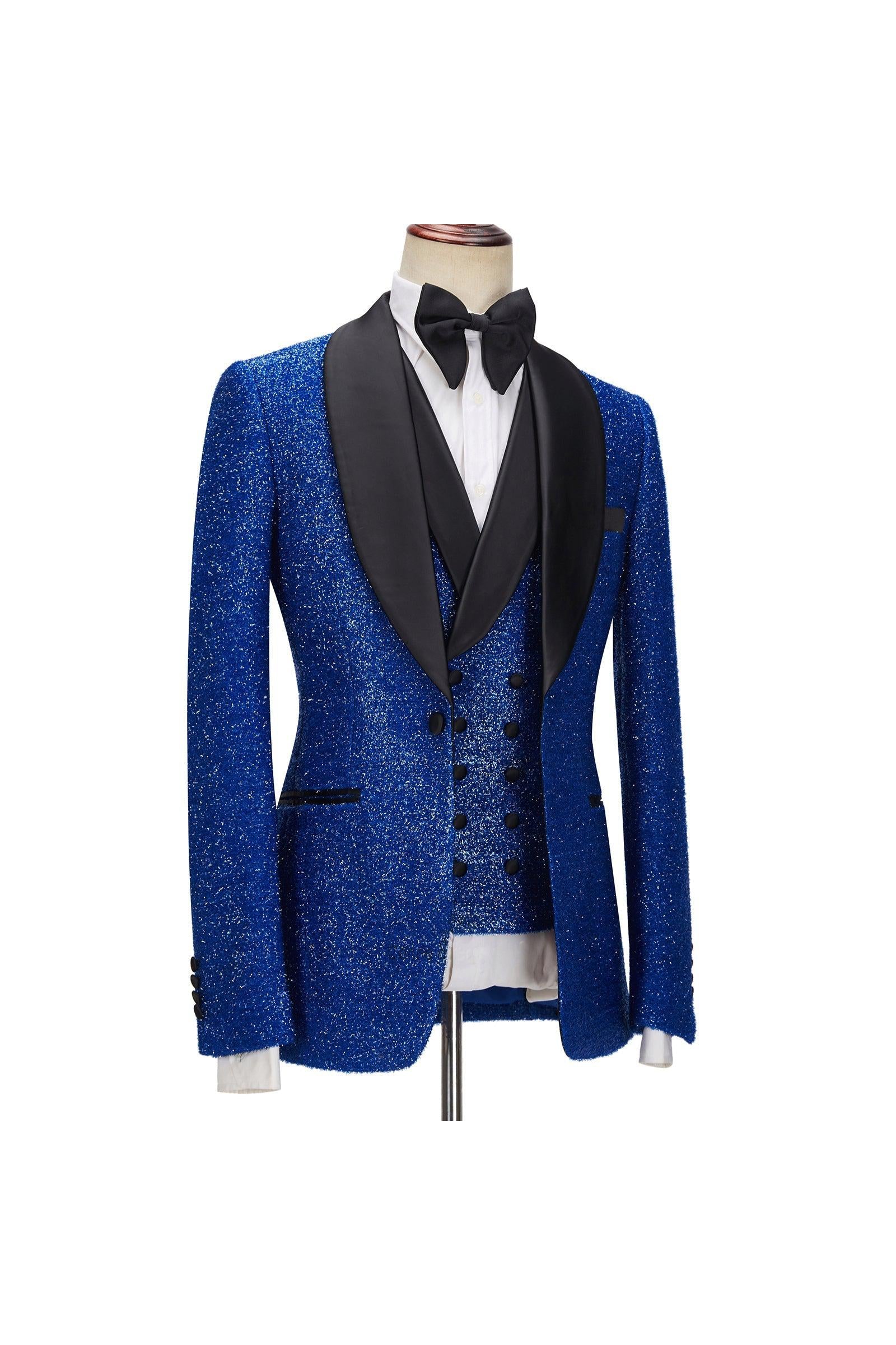 Jacob Royal Blue Sparkle 3Pc One Button Slim Fit Men Suit-BallBride
