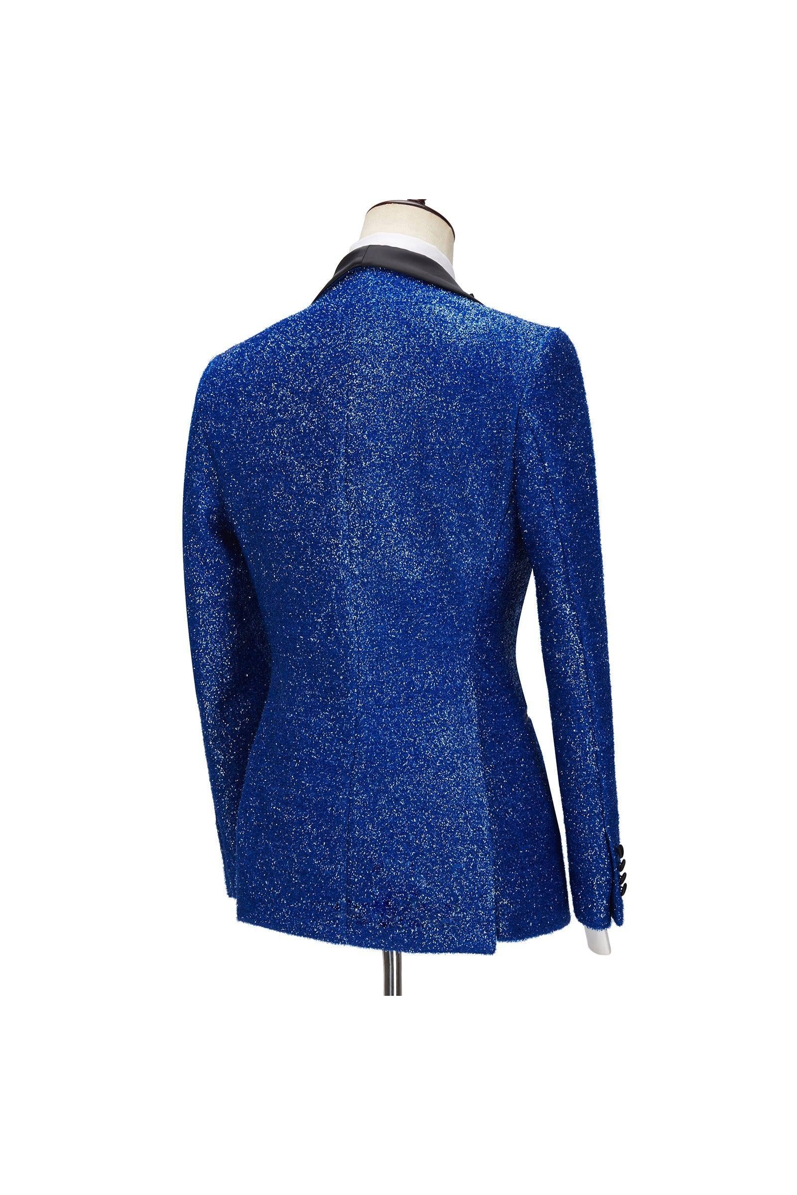 Jacob Royal Blue Sparkle 3Pc One Button Slim Fit Men Suit-BallBride