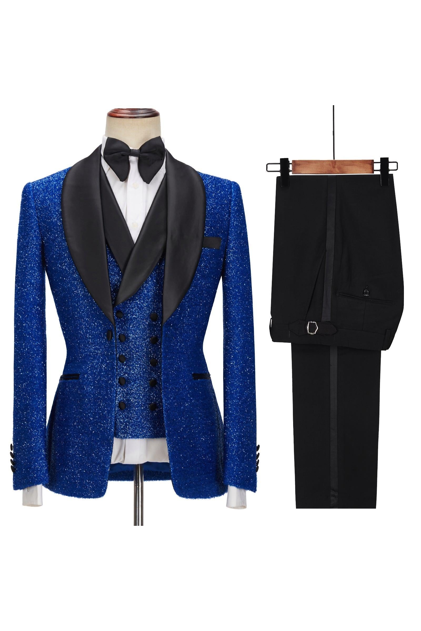 Jacob Royal Blue Sparkle 3Pc One Button Slim Fit Men Suit-BallBride