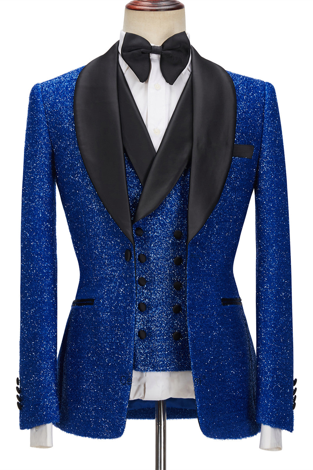 Jacob Royal Blue Sparkle 3Pc One Button Slim Fit Men Suit-BallBride