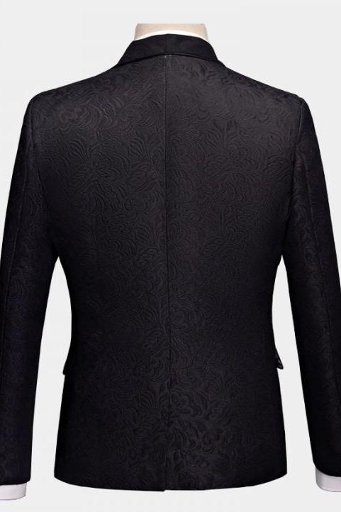 Jacquard Wedding Suits - Business Black Men's Three Pieces Formal Suits-BallBride