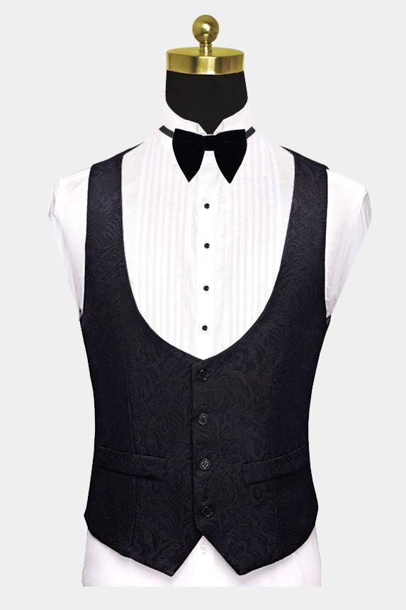 Jacquard Wedding Suits - Business Black Men's Three Pieces Formal Suits-BallBride