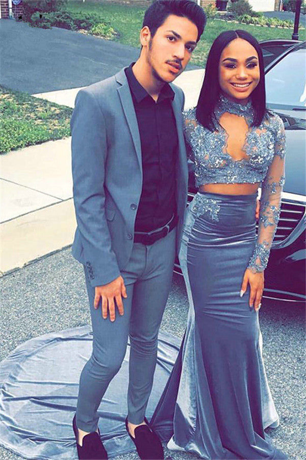 James Bespoke Blue Designer Suits for Prom with Notched Lapel-BallBride