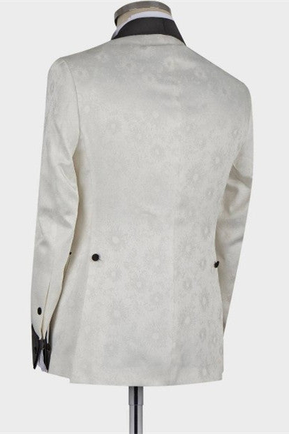 Jaxson White Shawl Lapel Double Breasted Fashion Style Easy Fit Wedding Groom Suit Online-BallBride