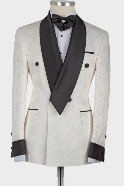 Jaxson White Shawl Lapel Double Breasted Fashion Style Easy Fit Wedding Groom Suit Online-BallBride