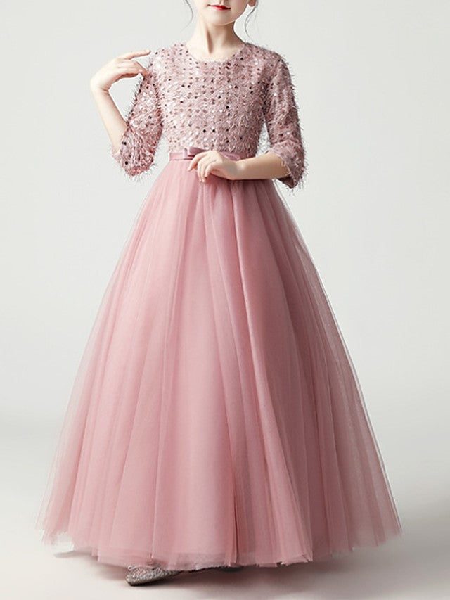 Jewel Feathers Sequins A-Line Flower Girl Dress-BallBride