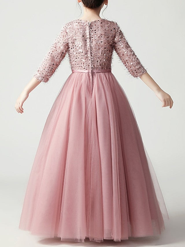 Jewel Feathers Sequins A-Line Flower Girl Dress-BallBride