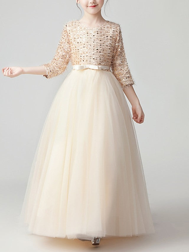 Jewel Feathers Sequins A-Line Flower Girl Dress-BallBride
