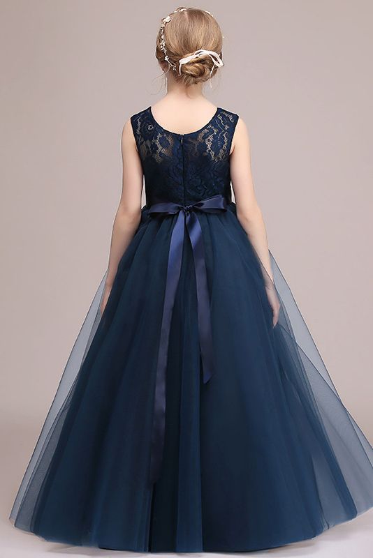 Jewel Illussion Neck Flower Girl Dress with Tulle lace-BallBride