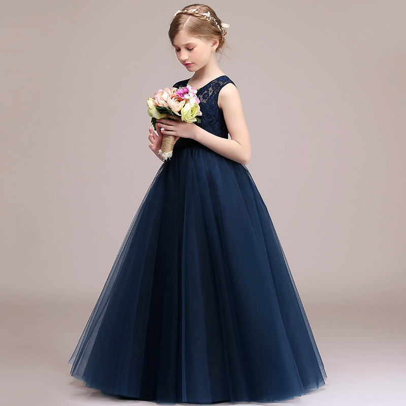 Jewel Illussion Neck Flower Girl Dress with Tulle lace-BallBride