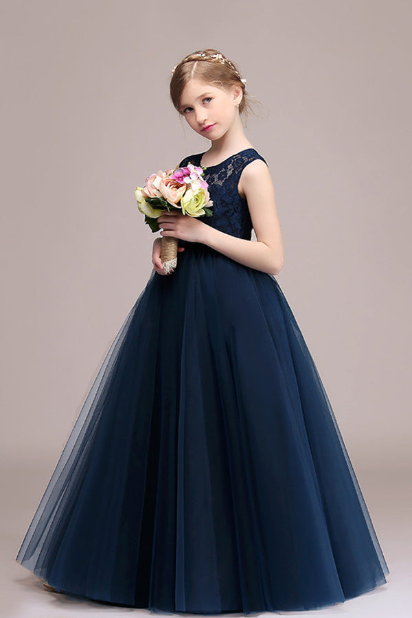 Jewel Illussion Neck Flower Girl Dress with Tulle lace-BallBride