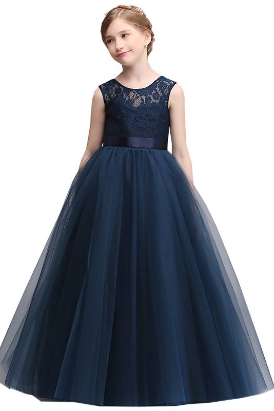 Jewel Illussion Neck Flower Girl Dress with Tulle lace-BallBride