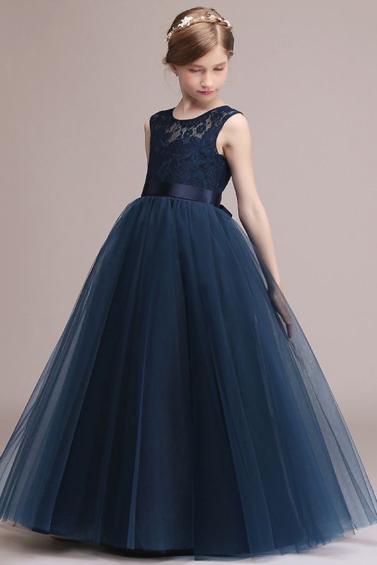 Jewel Illussion Neck Flower Girl Dress with Tulle lace-BallBride