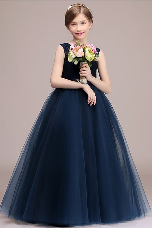 Jewel Illussion Neck Flower Girl Dress with Tulle lace-BallBride