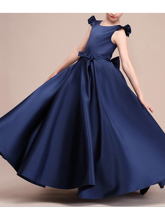 Jewel Neck Cap Sleeve A-Line Flower Girl Dress with Ruching - Floor Length-BallBride