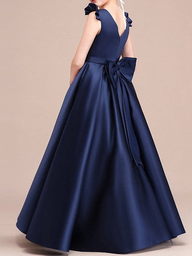 Jewel Neck Cap Sleeve A-Line Flower Girl Dress with Ruching - Floor Length-BallBride