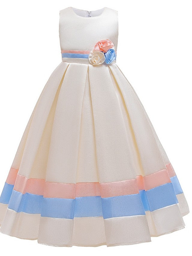 Jewel Sleeveless A-Line Flower Girl Dress With Bow Ruching-BallBride