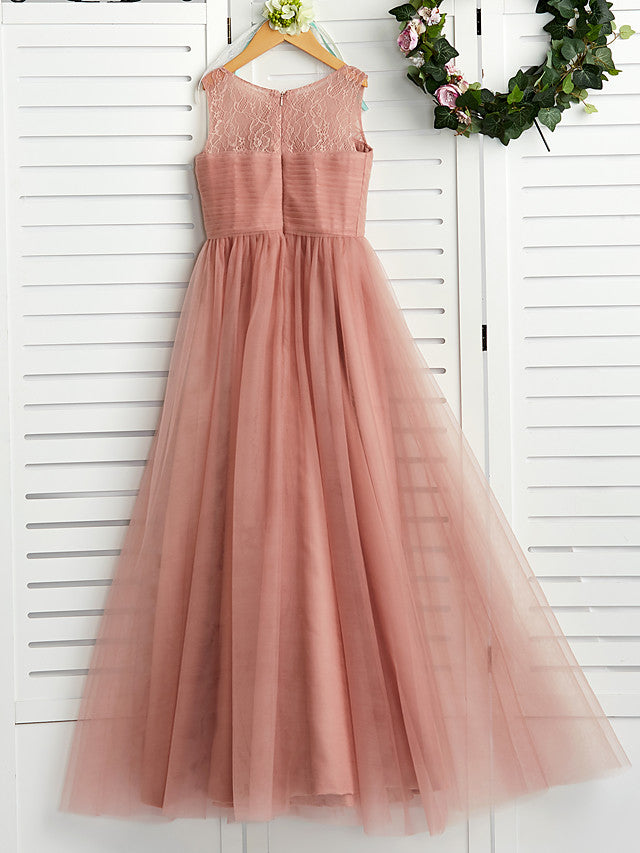 Jewel Sleeveless A-Line Maxi Flower Girl Dress with Tulle and Lace-BallBride