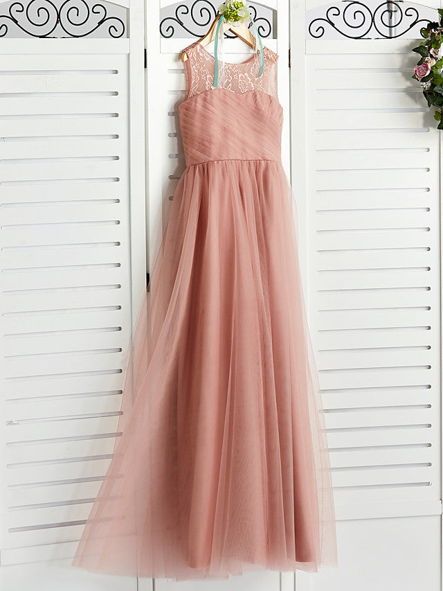 Jewel Sleeveless A-Line Maxi Flower Girl Dress with Tulle and Lace-BallBride