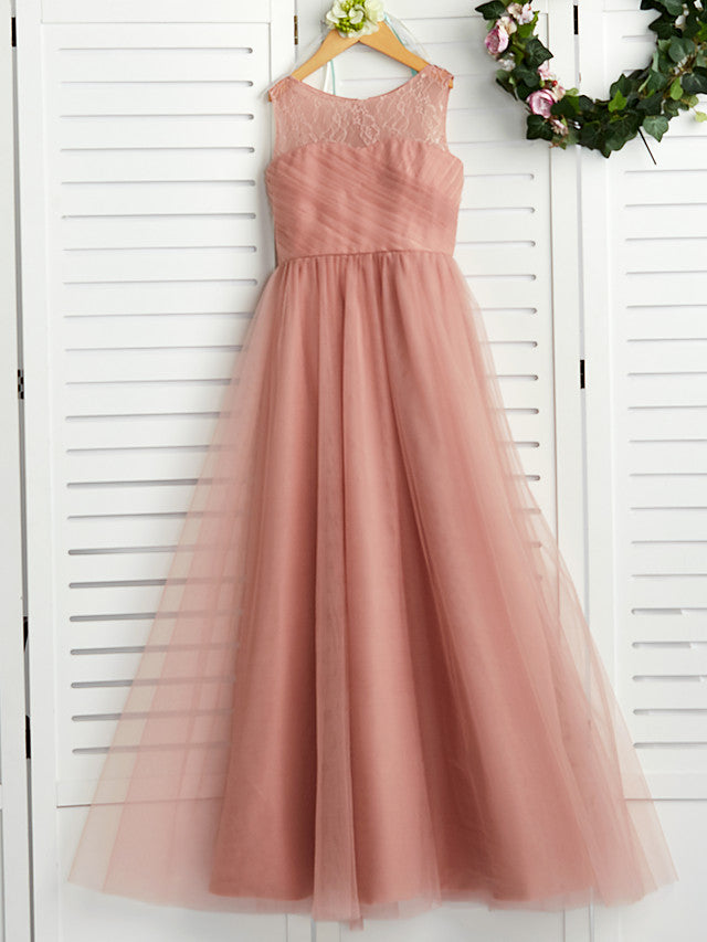 Jewel Sleeveless A-Line Maxi Flower Girl Dress with Tulle and Lace-BallBride