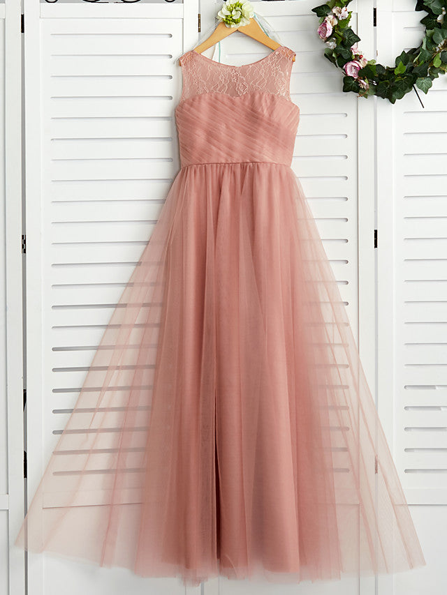 Jewel Sleeveless A-Line Maxi Flower Girl Dress with Tulle and Lace-BallBride