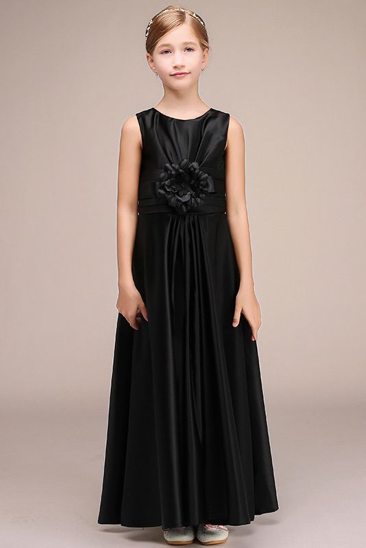 Jewel Sleeveless Ankle Length Flower Girl Dress with Handmade Flower-BallBride