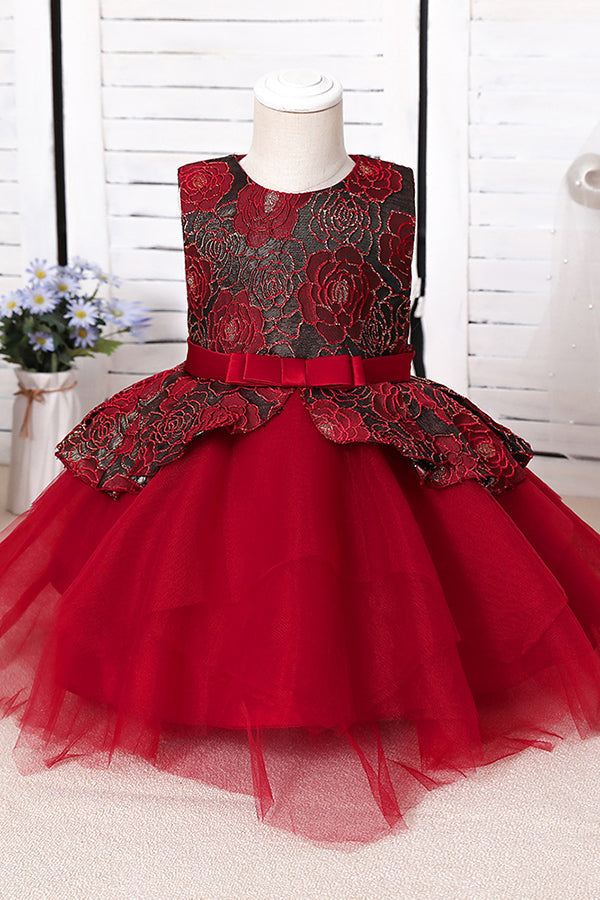 Jewel Sleeveless Flower Girl Dress with Appliques for Ball Gowns-BallBride