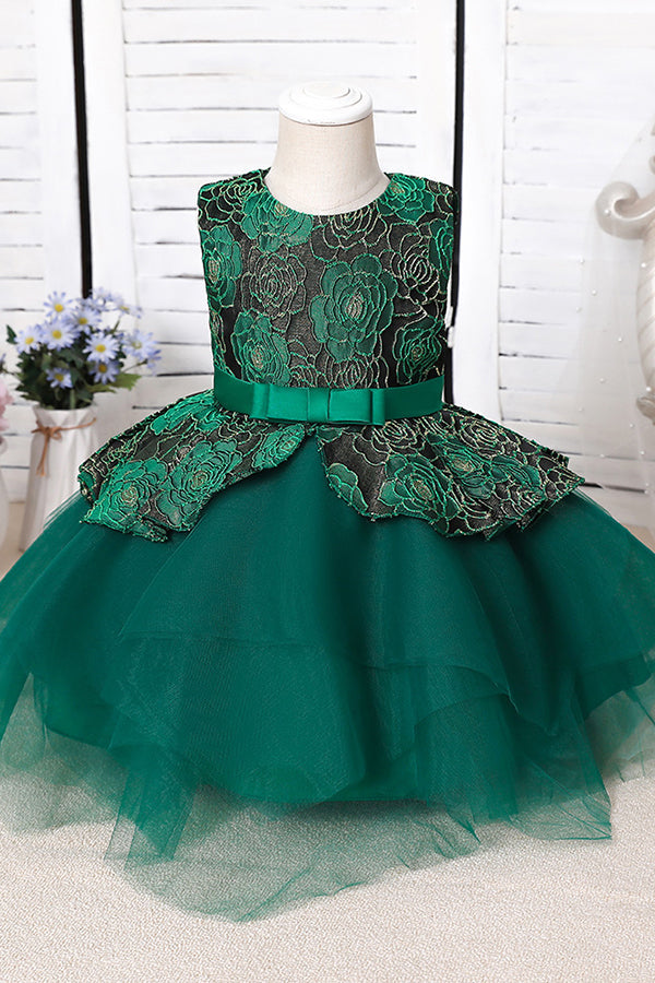 Jewel Sleeveless Flower Girl Dress with Appliques for Ball Gowns-BallBride