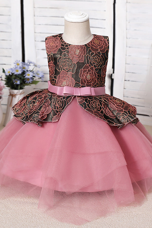 Jewel Sleeveless Flower Girl Dress with Appliques for Ball Gowns-BallBride