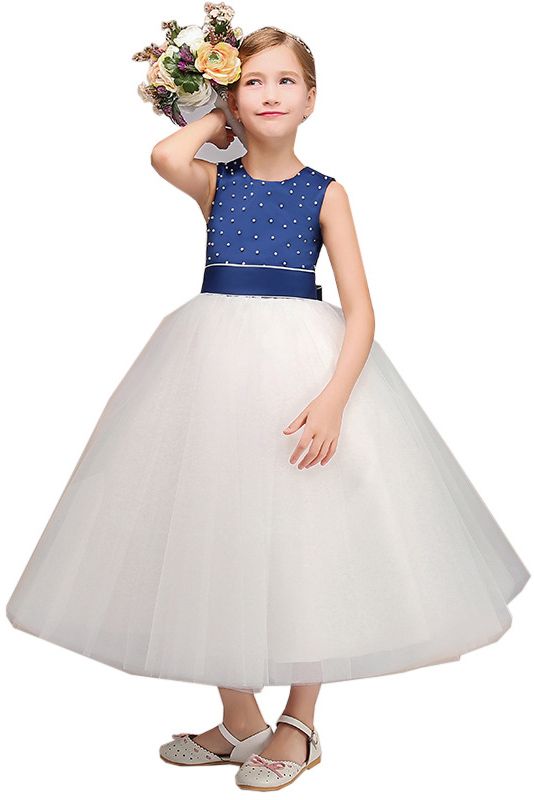 Jewel Sleeveless Tulle Flower Girl Dress with Beads Bowknot-BallBride