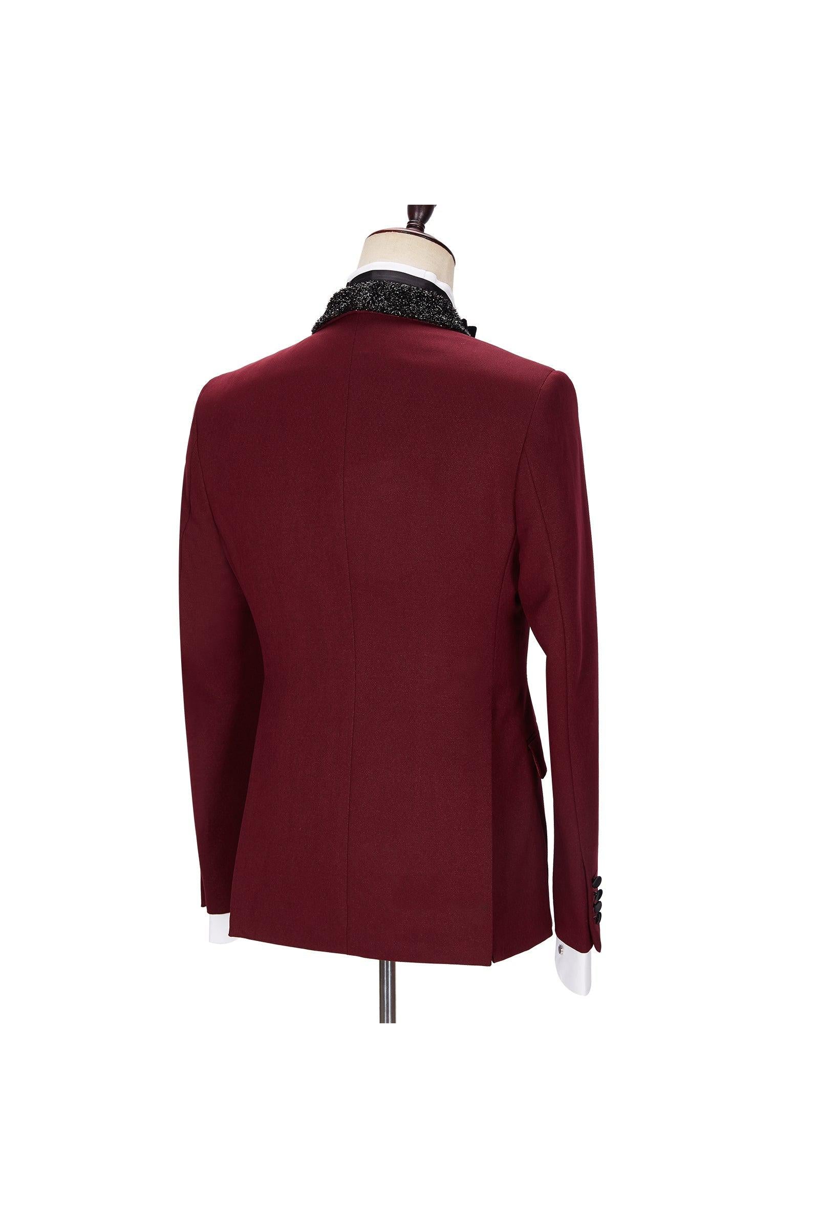 Jonathan Chic Burgundy Sparkle Shawl Lapel Two Pieces Men Suits-BallBride