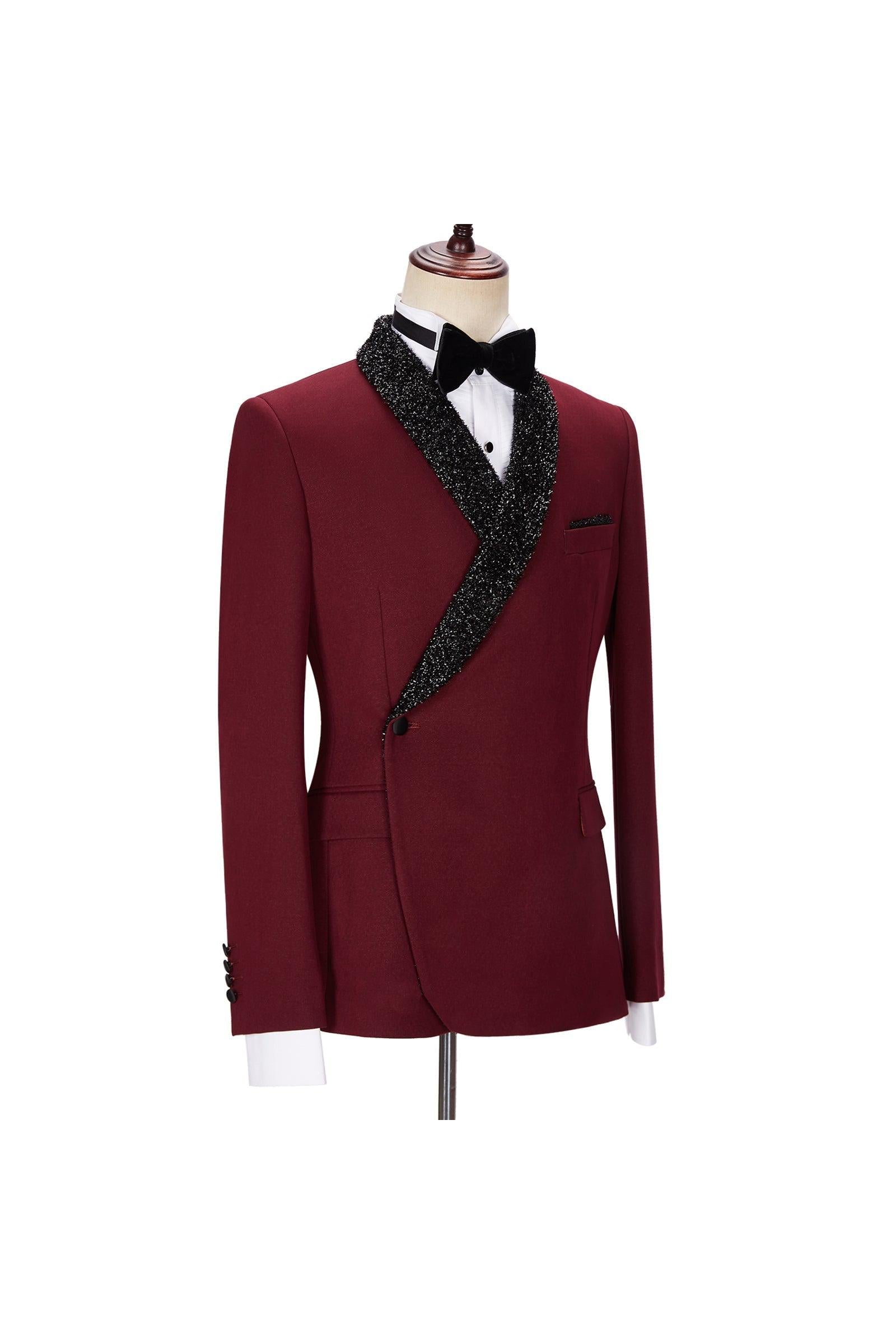 Jonathan Chic Burgundy Sparkle Shawl Lapel Two Pieces Men Suits-BallBride