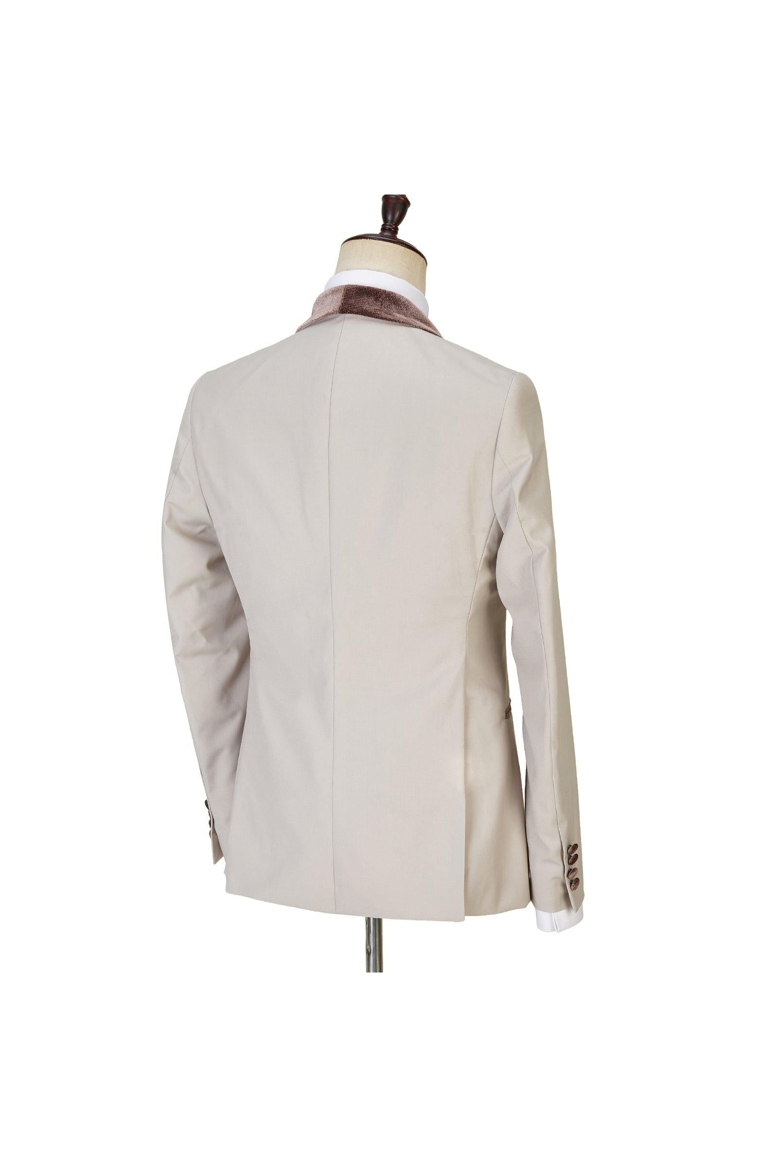Joseph Fashion Light Champagne Shawl Lapel Shiny Slim Fit Three Pieces Men Suits-BallBride
