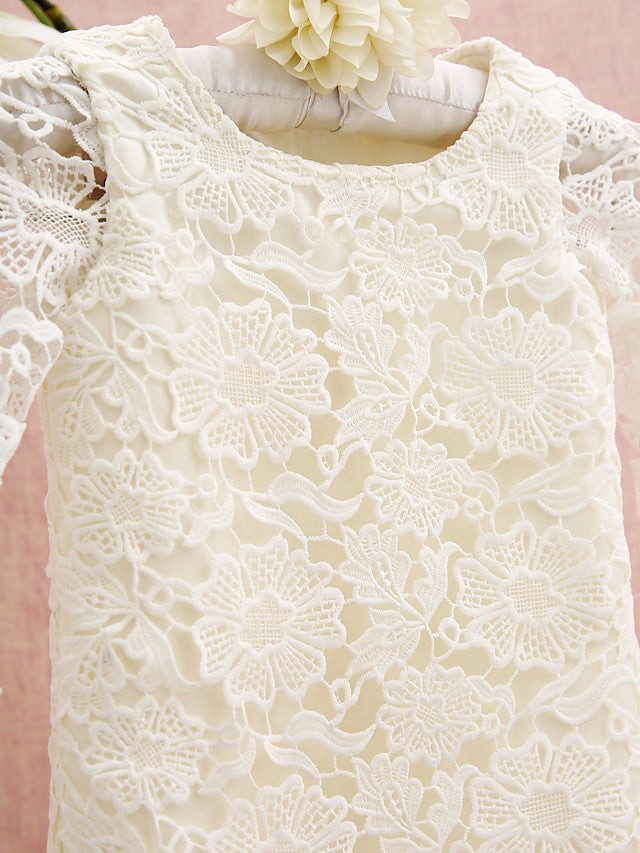 Knee Length Long Sleeve Column Flower Girl Dress with Lace Jewel Neck-BallBride