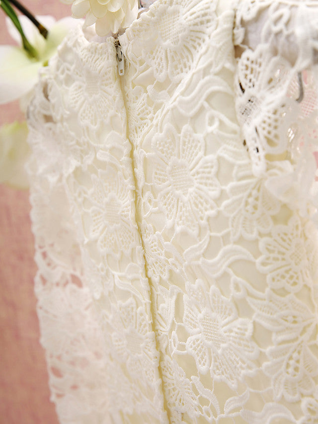 Knee Length Long Sleeve Column Flower Girl Dress with Lace Jewel Neck-BallBride