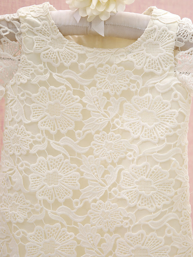 Knee Length Long Sleeve Column Flower Girl Dress with Lace Jewel Neck-BallBride