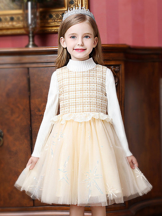 Knee-Length Tulle Flower Girl Dress with Jewel Neckline and Spliced Ruffles-BallBride