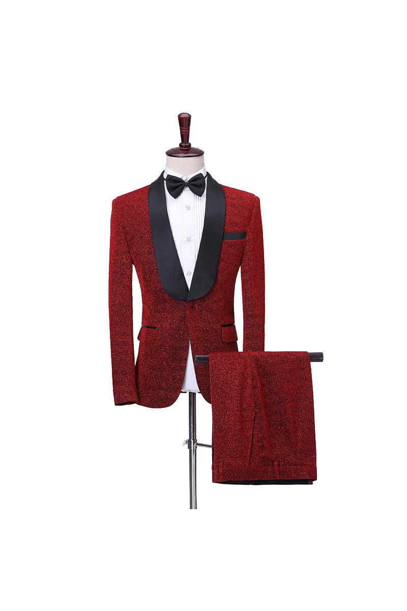 Kyler Men Suits - Shiny Red Shawl Lapel One Button Slim Fit Online-BallBride