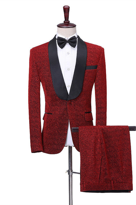 Kyler Men Suits - Shiny Red Shawl Lapel One Button Slim Fit Online-BallBride