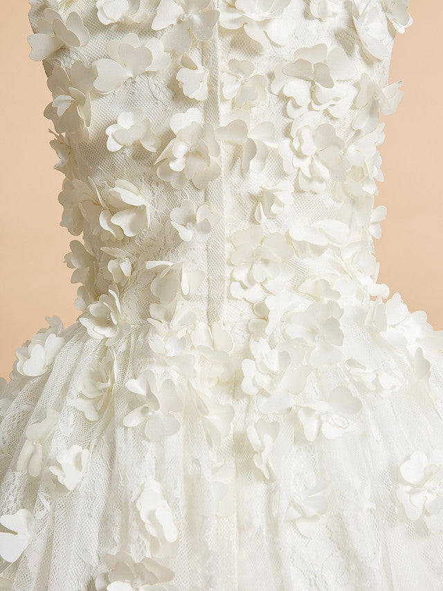 Lace-Accented Sleeveless A-Line Tea Length Flower Girl Dress-BallBride