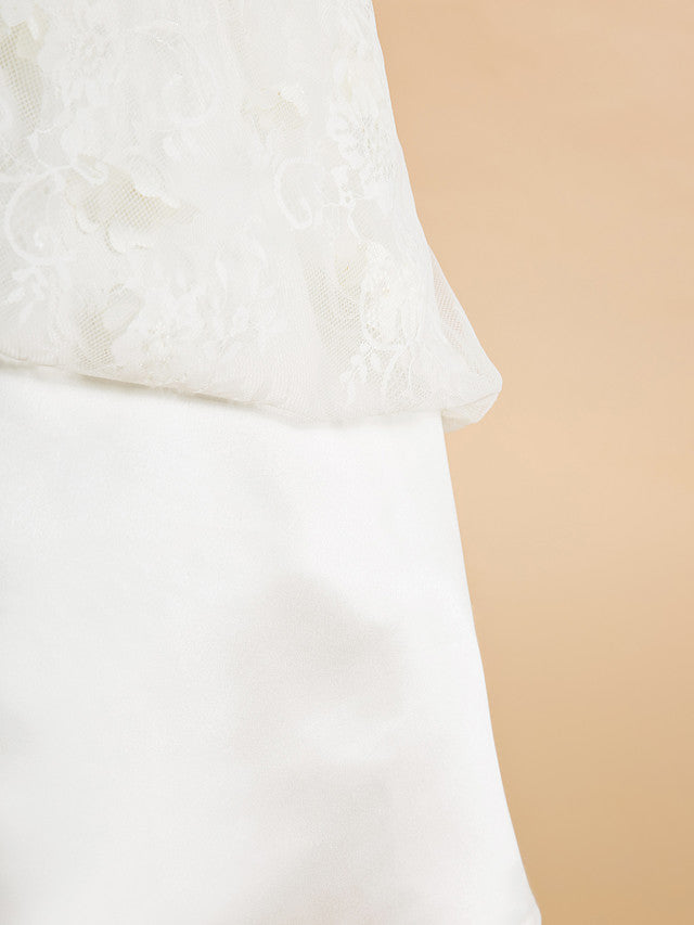 Lace-Accented Sleeveless A-Line Tea Length Flower Girl Dress-BallBride