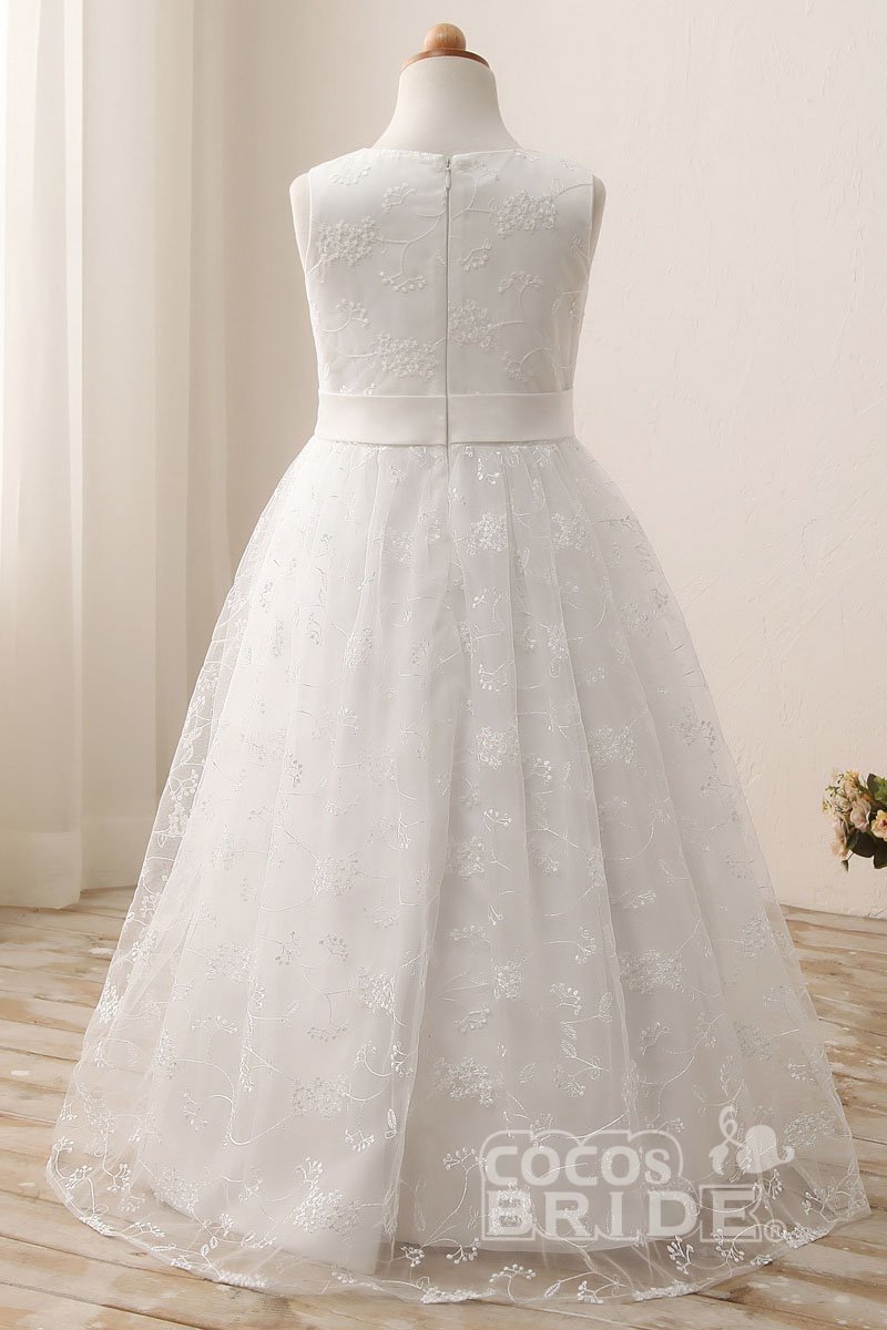Lace-Accented White Ball Gown for Flower Girls-BallBride