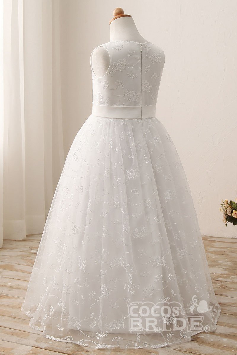 Lace-Accented White Ball Gown for Flower Girls-BallBride