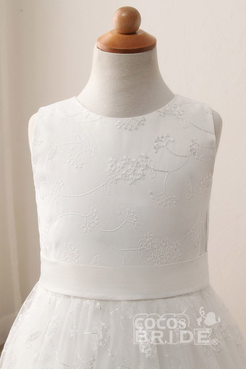 Lace-Accented White Ball Gown for Flower Girls-BallBride