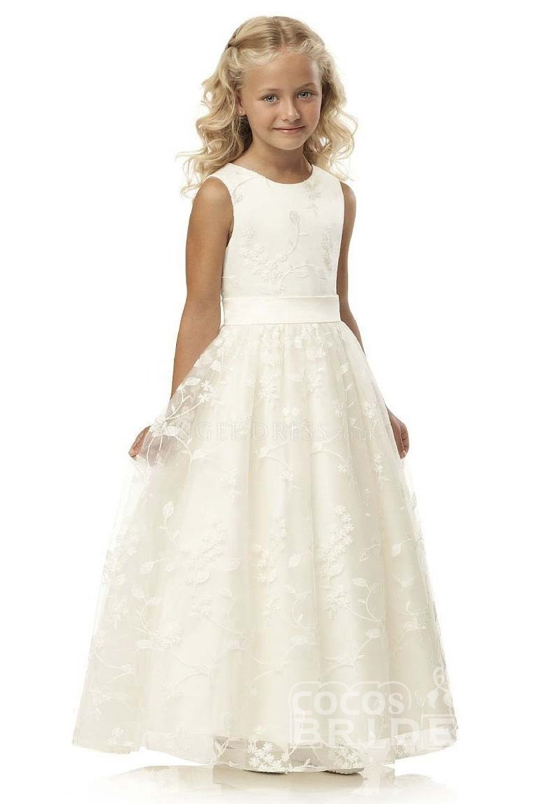Lace-Accented White Ball Gown for Flower Girls-BallBride