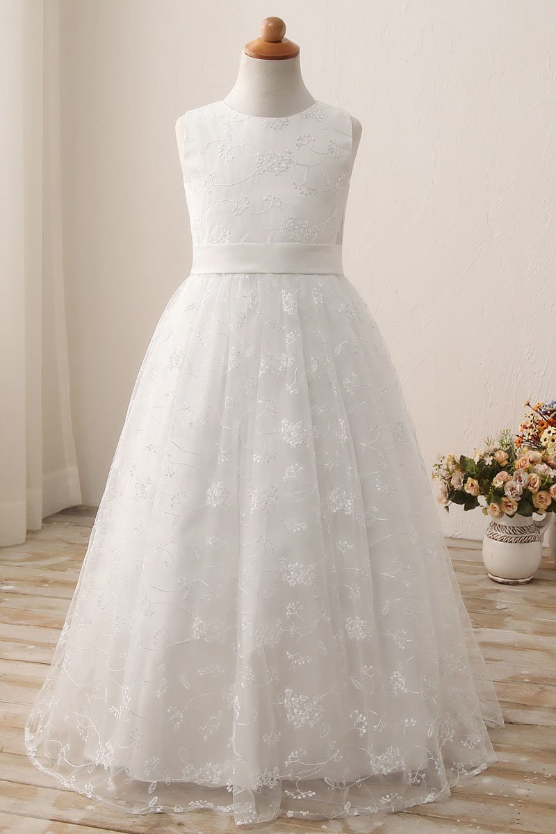 Lace-Accented White Ball Gown for Flower Girls-BallBride