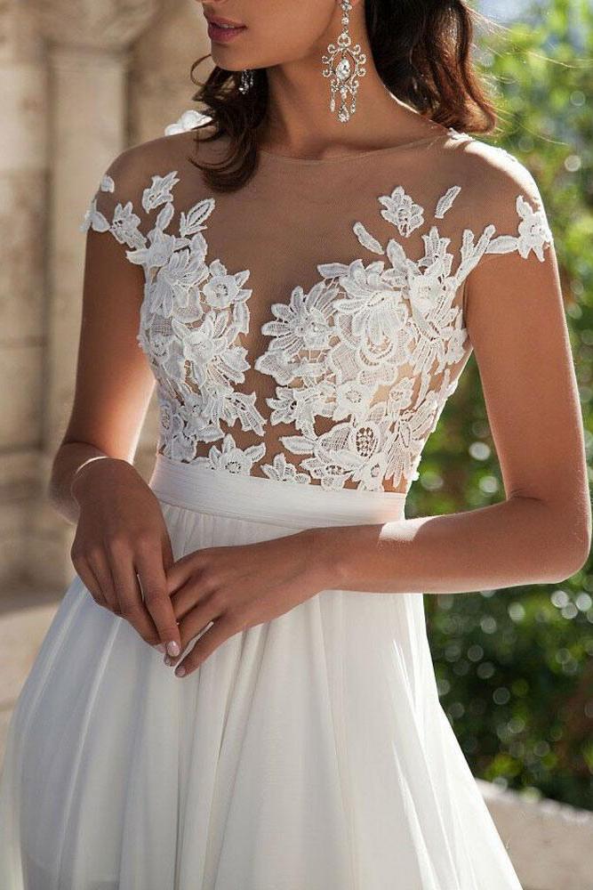 Lace Appliqu¡§| Beach Wedding Dress with Front Split-BallBride